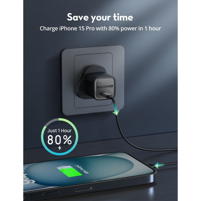 RAVPower 20W GaN Tech PD USB-C Wall Charger With Charging Cable