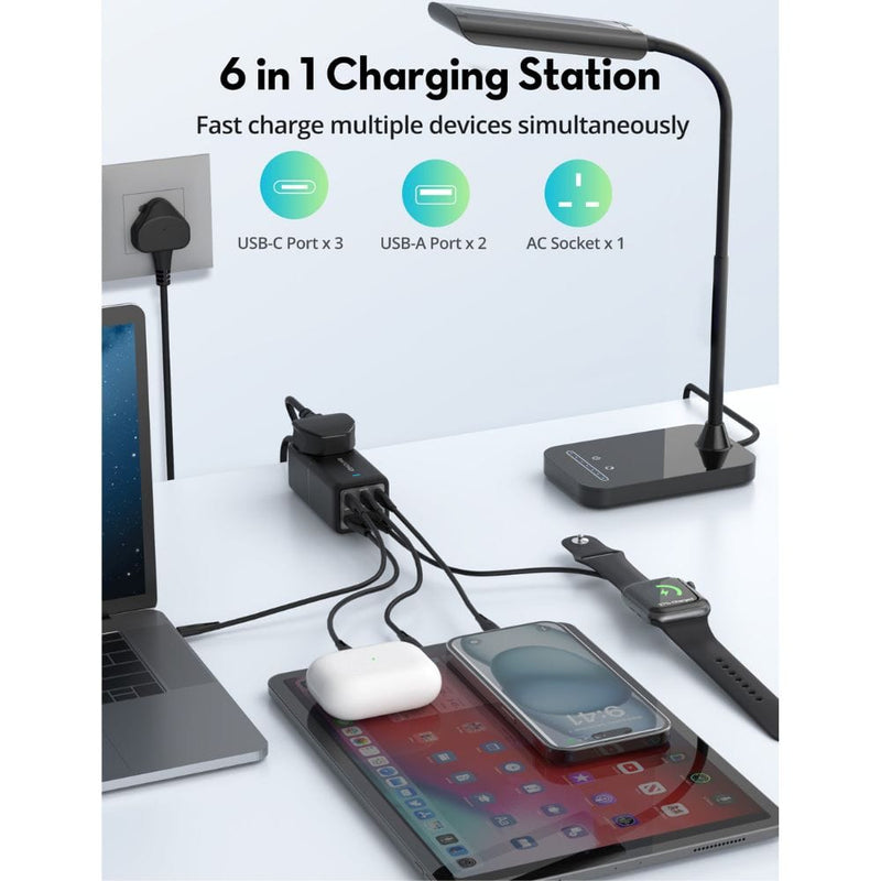 RAVPower 75W Power Strip 5-Port with AC Power Socket + Travel Charger Combo - PC1062