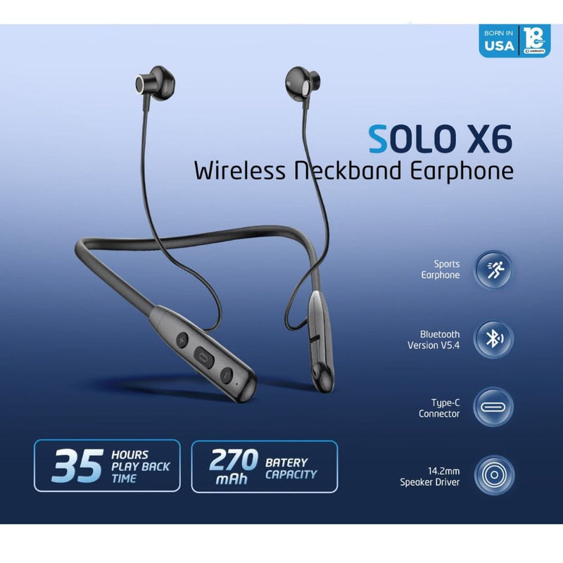 IQ TOUCH Bluetooth Neckband Earphone with Stereo Sound & 55Hrs Playtime - SOLO-X6