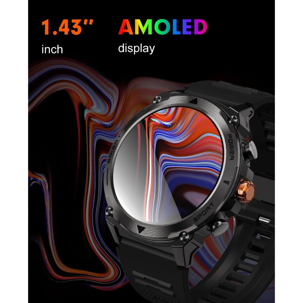 TELUX ACTIVEX Smart Calling Watch with 1.43” AMOLED Display & 2 Straps (Stainless Steel & Silicon) - T53