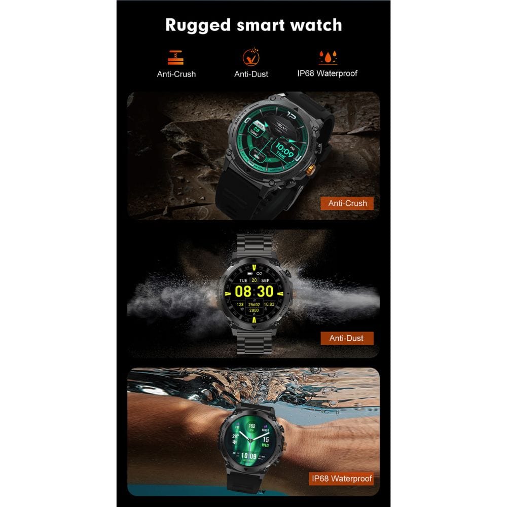 TELUX ACTIVEX Smart Calling Watch with 1.43” AMOLED Display & 2 Straps (Stainless Steel & Silicon) - T53