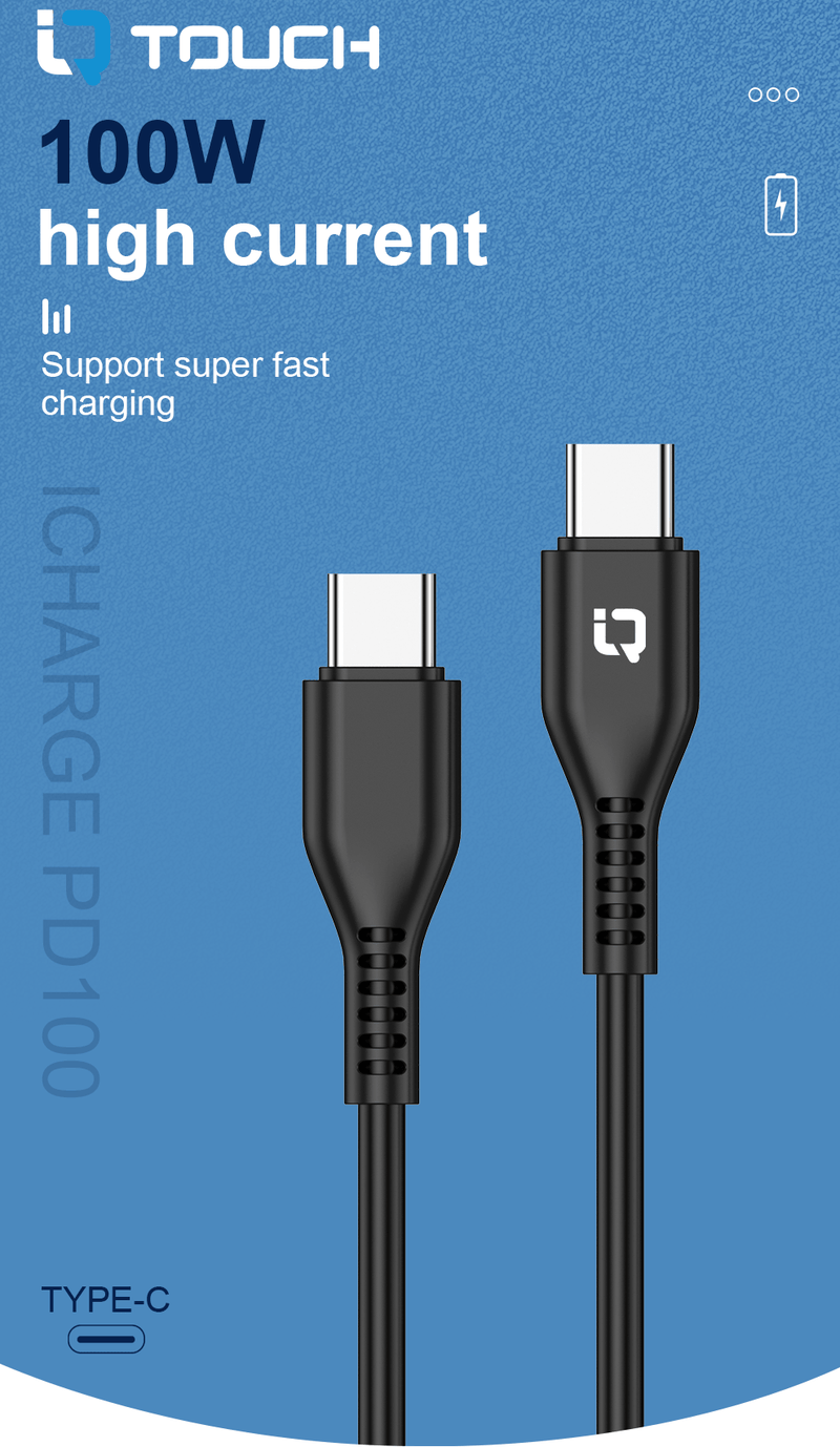 IQ Touch 1M 100W USB-C to USB-C Fast Data & Charging Cable - ICHARGE-PD100